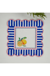 Decorative Edge Lemon Patterned Embroidered Edge Fabric Cocktail Napkin 1 Piece